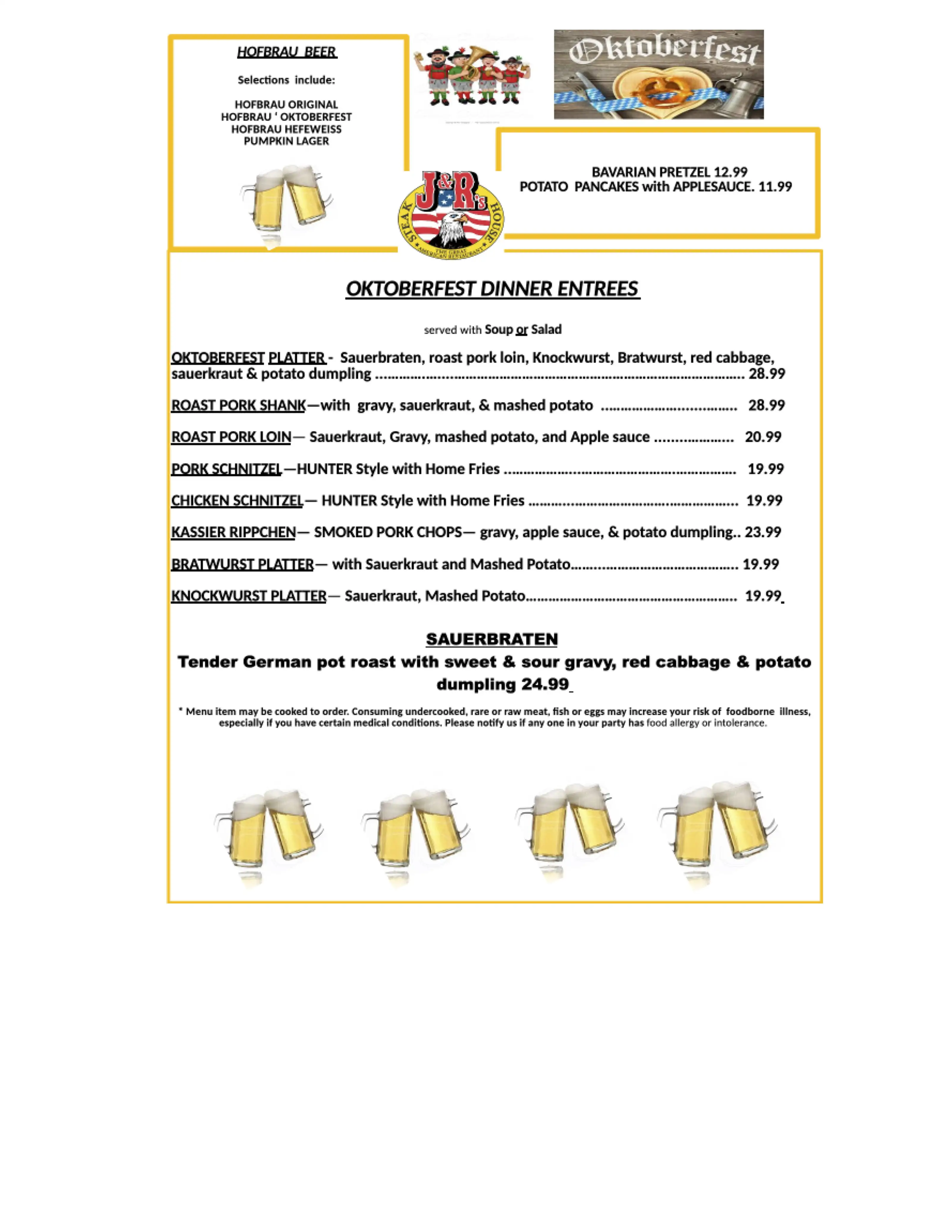 Oktoberfest Dinner Specials at J&R's.