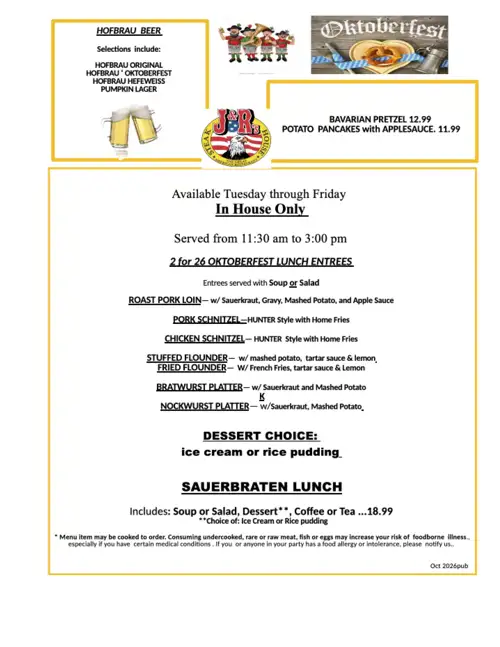 Oktoberfest 2 for $26 Lunch Specials