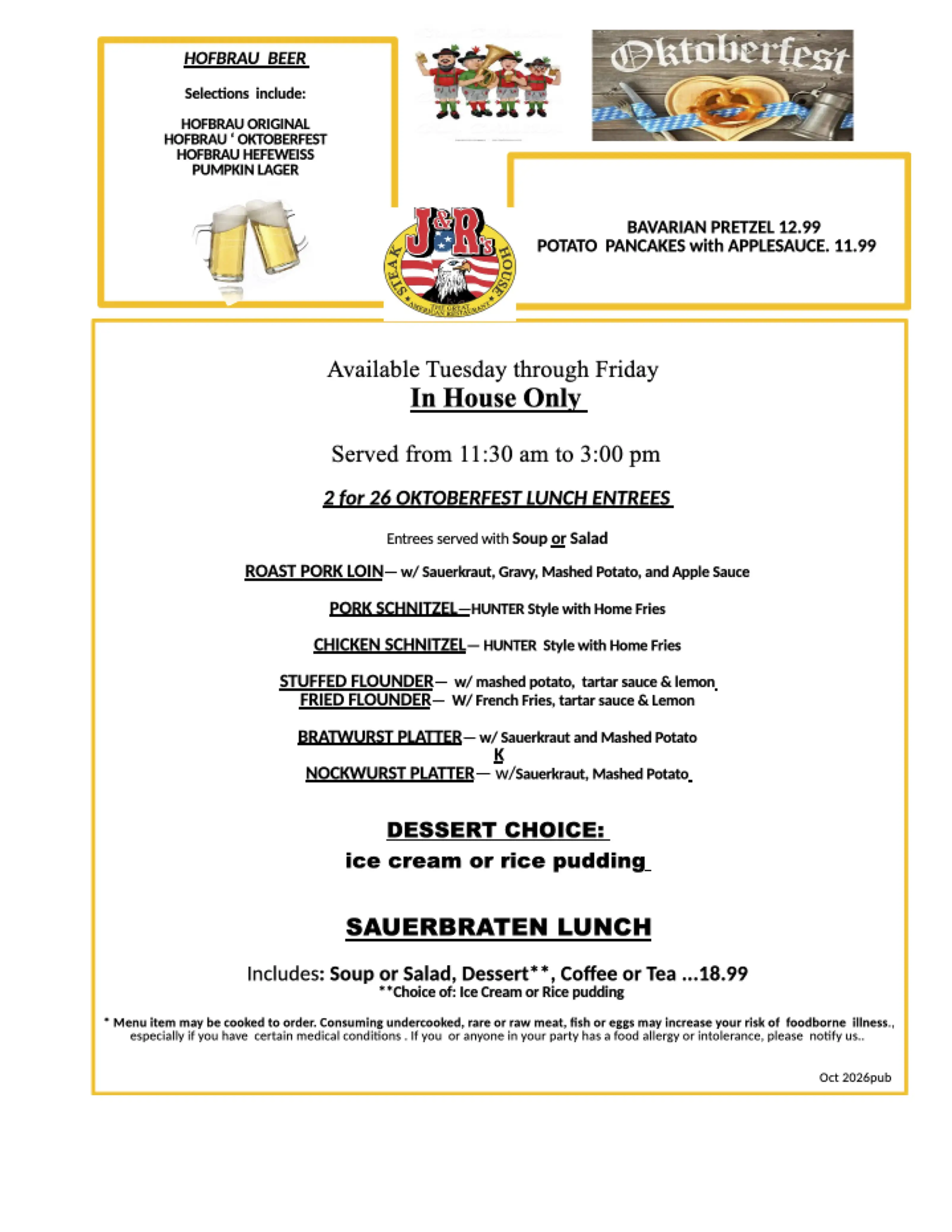 Oktoberfest 2 for $26 Lunch Special