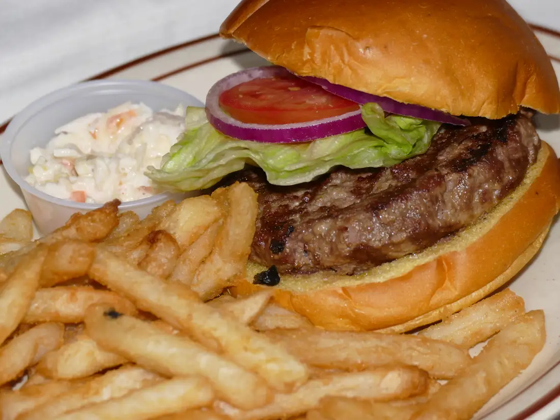Hamburger with french fries. 
