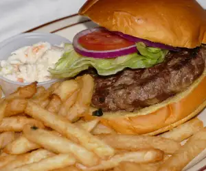 Hamburger with french fries. 