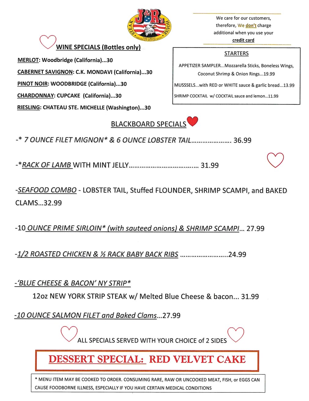 Valentine's Day menu specials