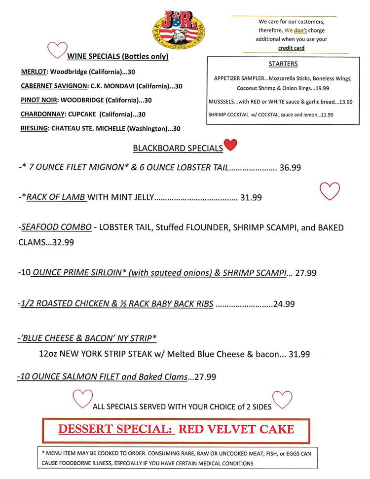 Valentine's Day menu specials