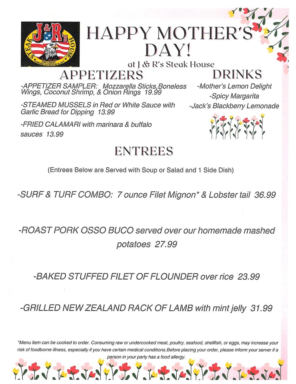 Mother's Day Special Menu