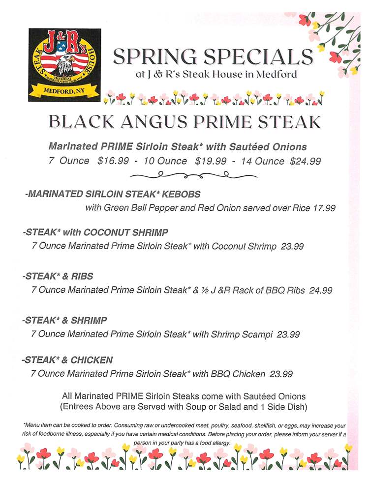 Spring Specials at J&R's Steakhouse