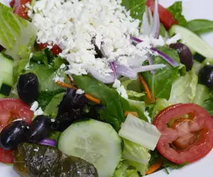 Garden salad with feta and olives. 